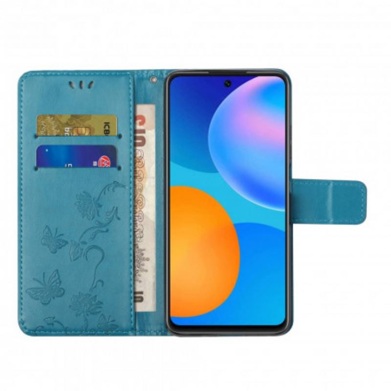 Fliptok Xiaomi 11T / 11T Pro szíjjal Tanga Pillangók És Virágok