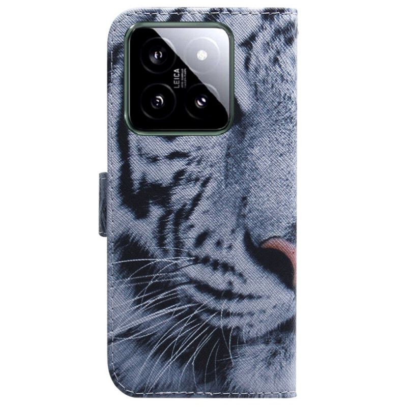 Bőrtok Xiaomi 14 Fehér Tigris