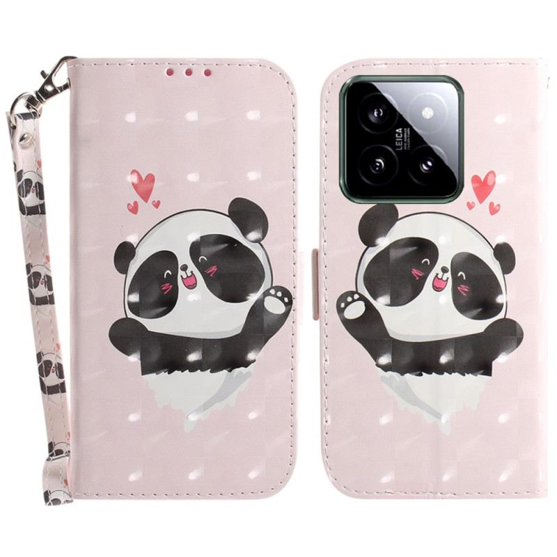 Bőrtok Xiaomi 14 Panda Love Szíjjal