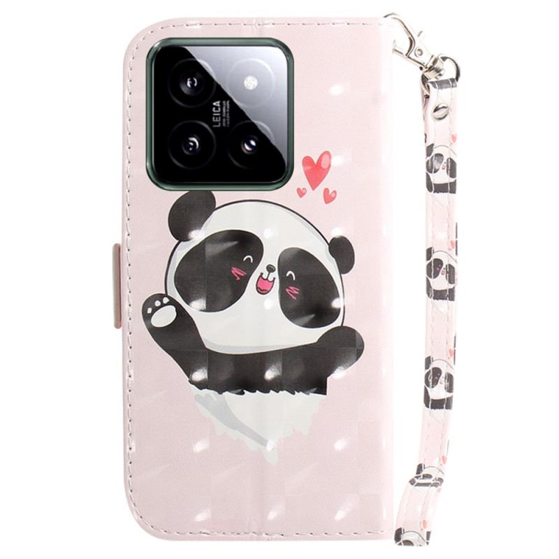 Bőrtok Xiaomi 14 Panda Love Szíjjal