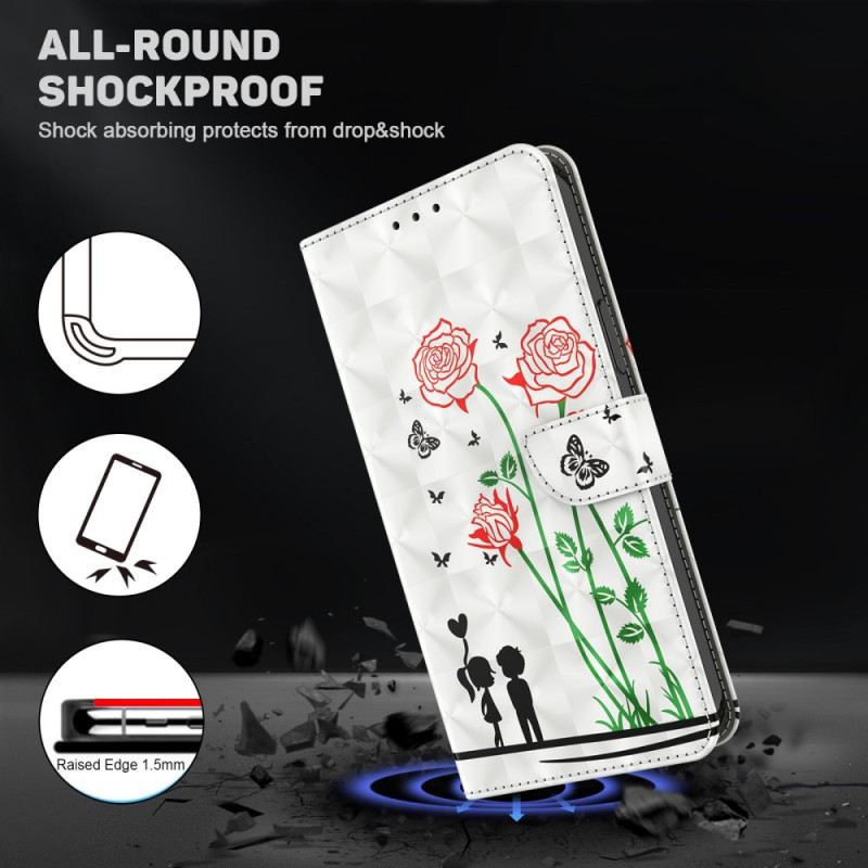 Fliptok / Bőrtok iPhone 14 Pro szíjjal Lanyard Love Dandelions