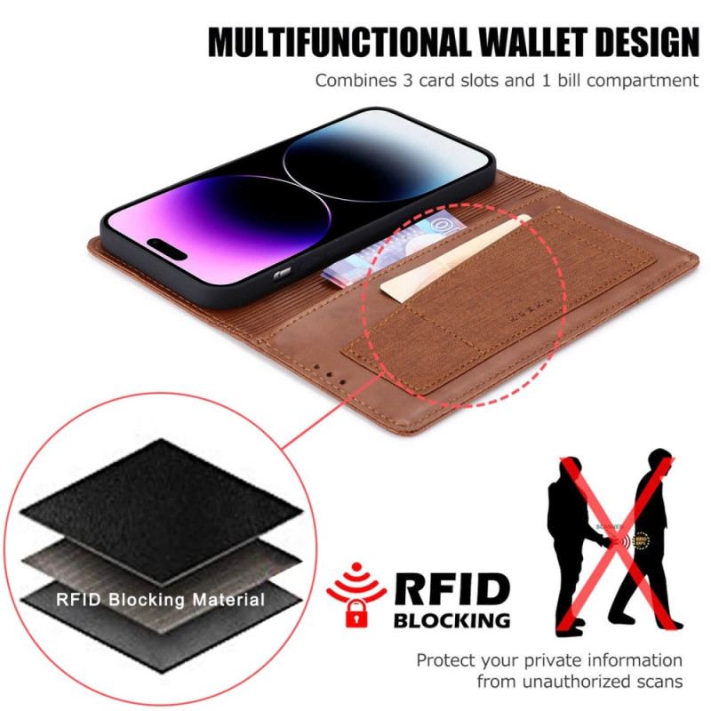 Fliptok iPhone 14 Pro Bőrtok Rfid Vászon Stílus