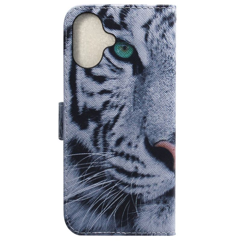 Bőrtok iPhone 16 Plus Fehér Tigris