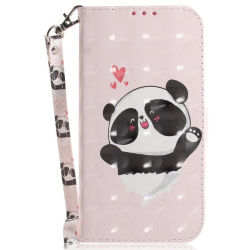 Bőrtok iPhone 16 Plus Panda Love Szíjjal