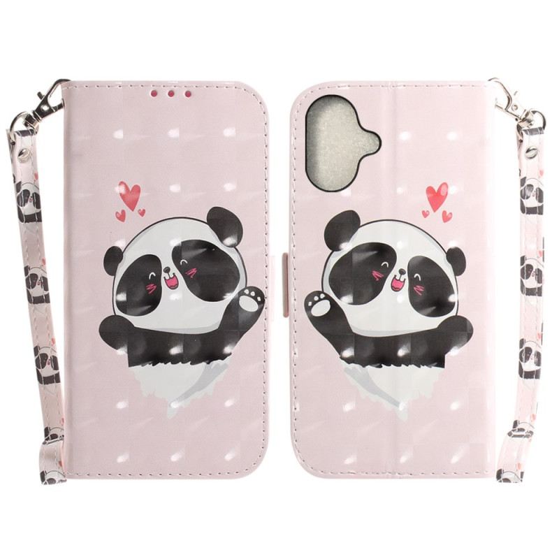 Bőrtok iPhone 16 Plus Panda Love Szíjjal