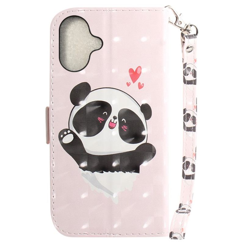 Bőrtok iPhone 16 Plus Panda Love Szíjjal