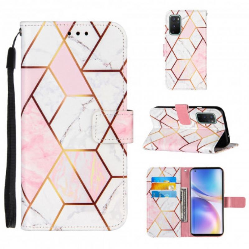 Kinyitható Tokok OnePlus 9 szíjjal Csíkos Geometriai Márvány