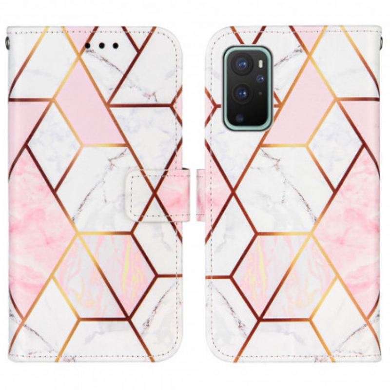 Kinyitható Tokok OnePlus 9 szíjjal Csíkos Geometriai Márvány