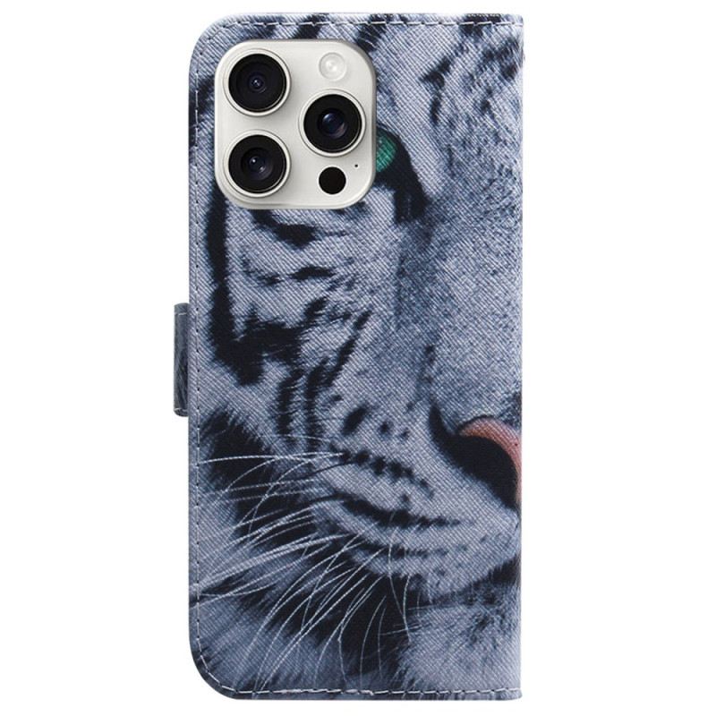 Bőrtok iPhone 16 Pro Fehér Tigris