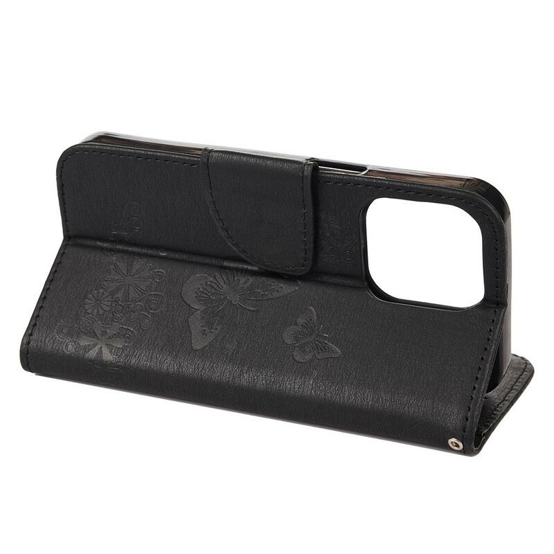 Fliptok iPhone 13 Pro szíjjal Splendid Strap Butterflies