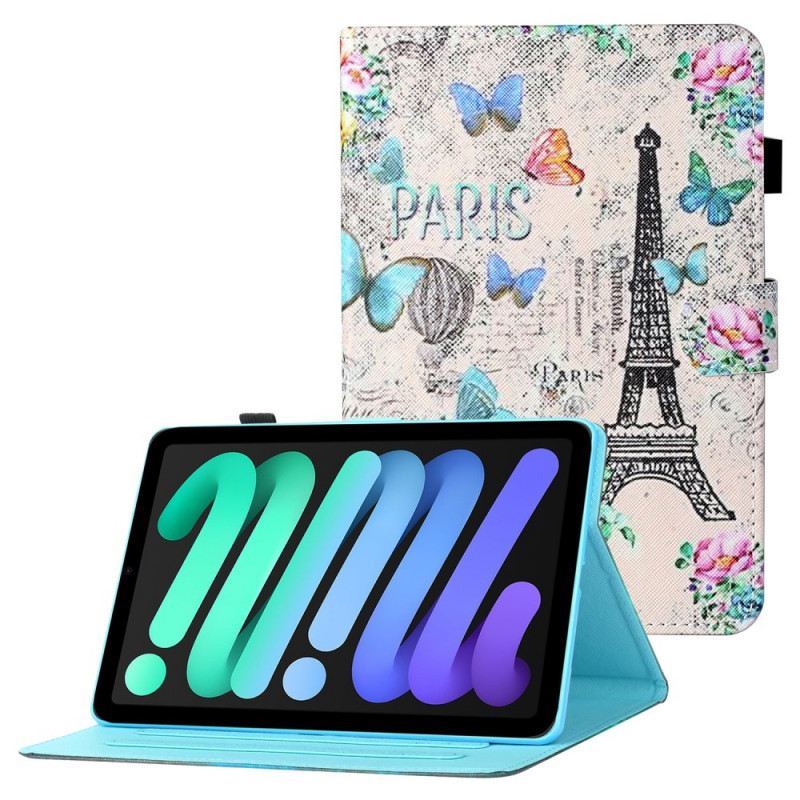 Fliptok / Bőrtok iPad Mini 6 (2021) Eiffel-torony Pillangói