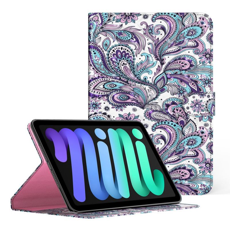 Fliptok / Bőrtok iPad Mini 6 (2021) Világos Foltos Paisley Minta