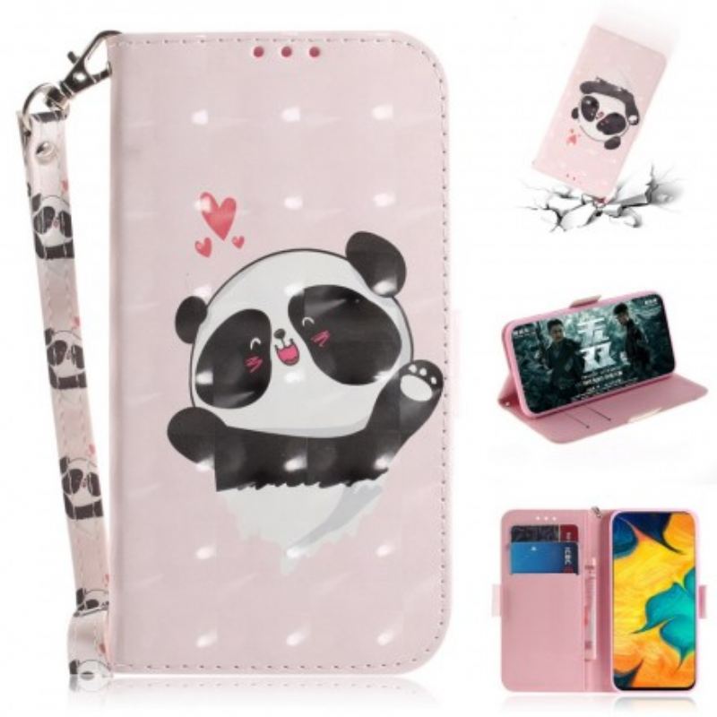 Fliptok / Bőrtok Samsung Galaxy A30 szíjjal Panda Love With Lanyard