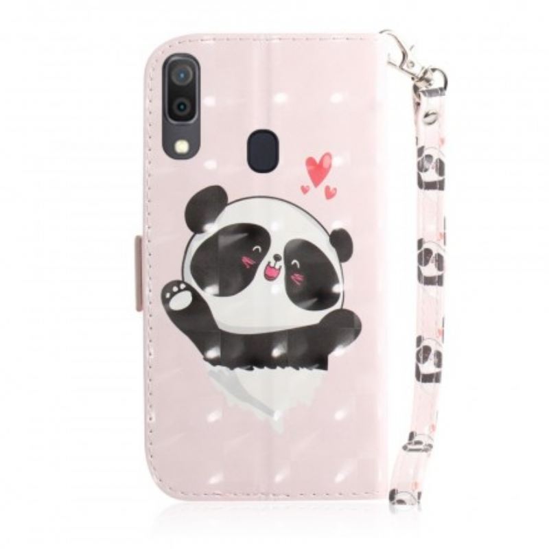 Fliptok / Bőrtok Samsung Galaxy A30 szíjjal Panda Love With Lanyard