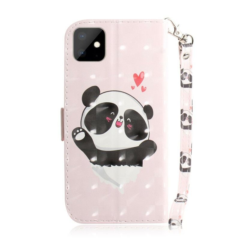 Fliptok / Bőrtok iPhone 11 szíjjal Panda Love With Lanyard