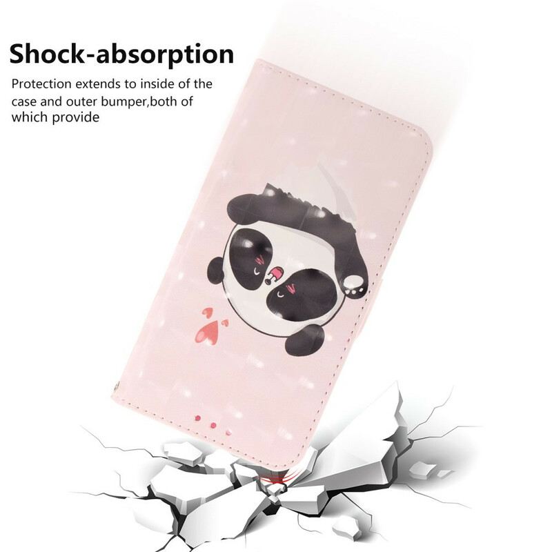 Fliptok / Bőrtok iPhone 11 szíjjal Panda Love With Lanyard