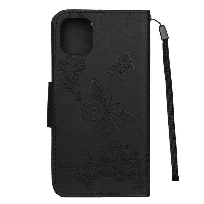 Fliptok / Bőrtok iPhone 11 szíjjal Splendid Strap Butterflies