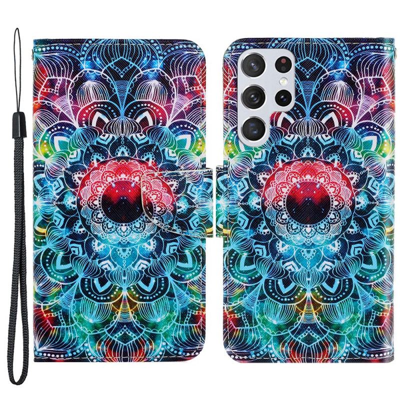 Fliptok / Bőrtok Samsung Galaxy S22 Ultra 5G szíjjal Feltűnő Strappy Mandala