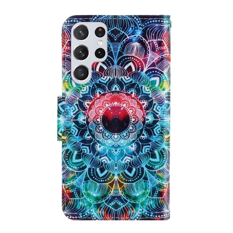 Fliptok / Bőrtok Samsung Galaxy S22 Ultra 5G szíjjal Feltűnő Strappy Mandala