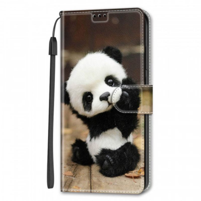 Fliptok / Bőrtok Samsung Galaxy S22 Ultra 5G szíjjal Játssz Little Panda With Strap