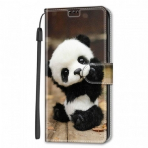 Fliptok / Bőrtok Samsung Galaxy S22 Ultra 5G szíjjal Játssz Little Panda With Strap