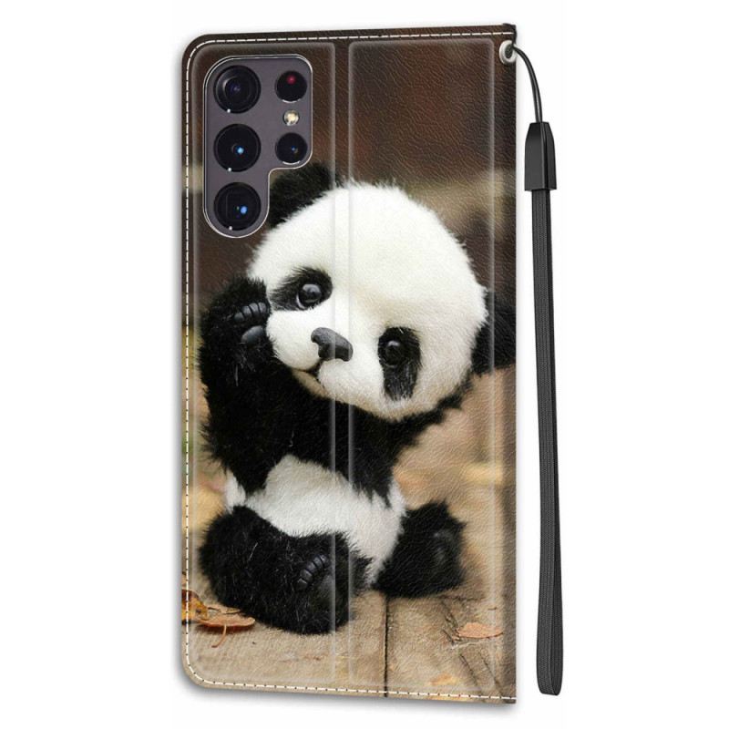 Fliptok / Bőrtok Samsung Galaxy S22 Ultra 5G szíjjal Játssz Little Panda With Strap