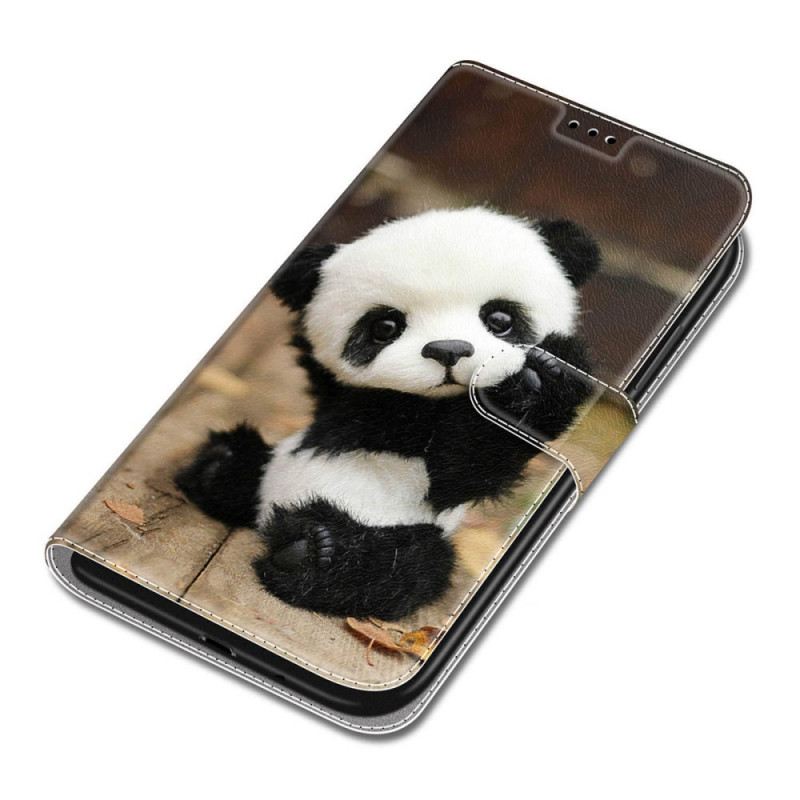 Fliptok / Bőrtok Samsung Galaxy S22 Ultra 5G szíjjal Játssz Little Panda With Strap