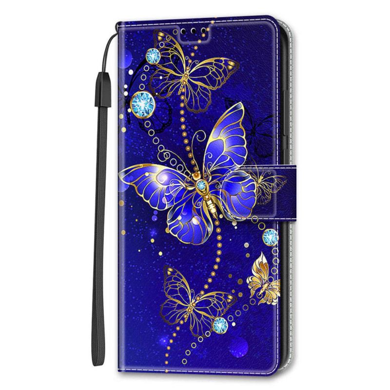 Fliptok / Bőrtok Samsung Galaxy S22 Ultra 5G szíjjal Strap Butterflies Fan