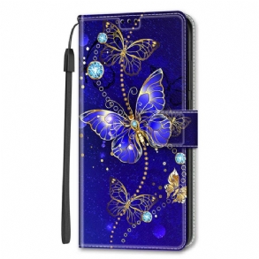 Fliptok / Bőrtok Samsung Galaxy S22 Ultra 5G szíjjal Strap Butterflies Fan