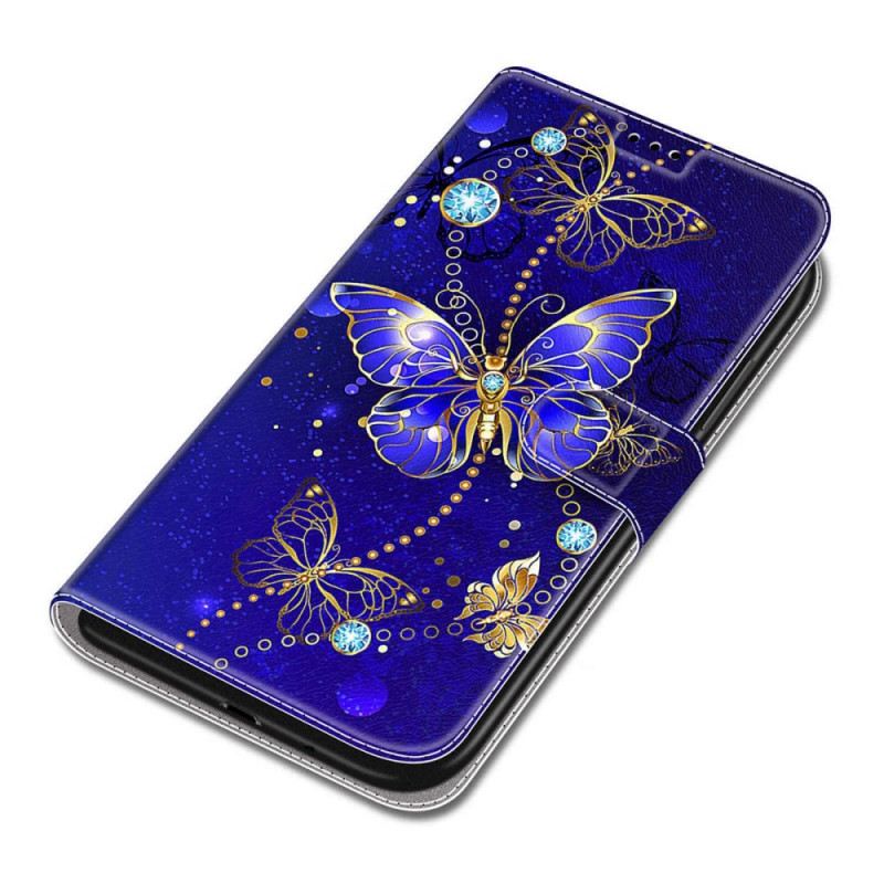 Fliptok / Bőrtok Samsung Galaxy S22 Ultra 5G szíjjal Strap Butterflies Fan