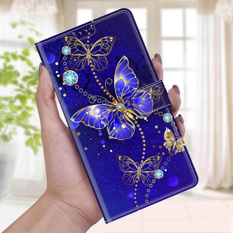 Fliptok / Bőrtok Samsung Galaxy S22 Ultra 5G szíjjal Strap Butterflies Fan