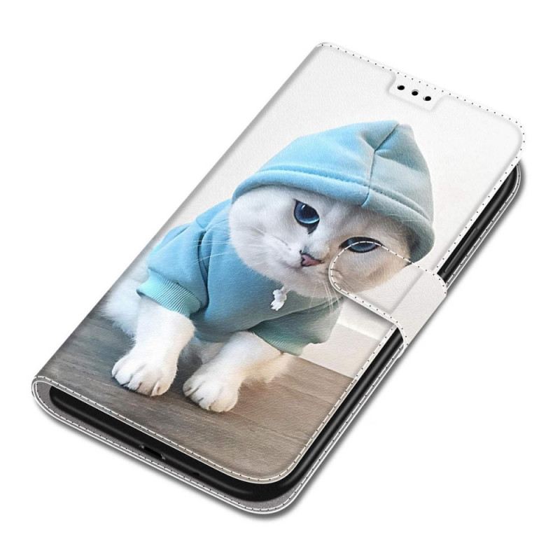 Fliptok / Bőrtok Samsung Galaxy S22 Ultra 5G szíjjal Tanga Cat Fan