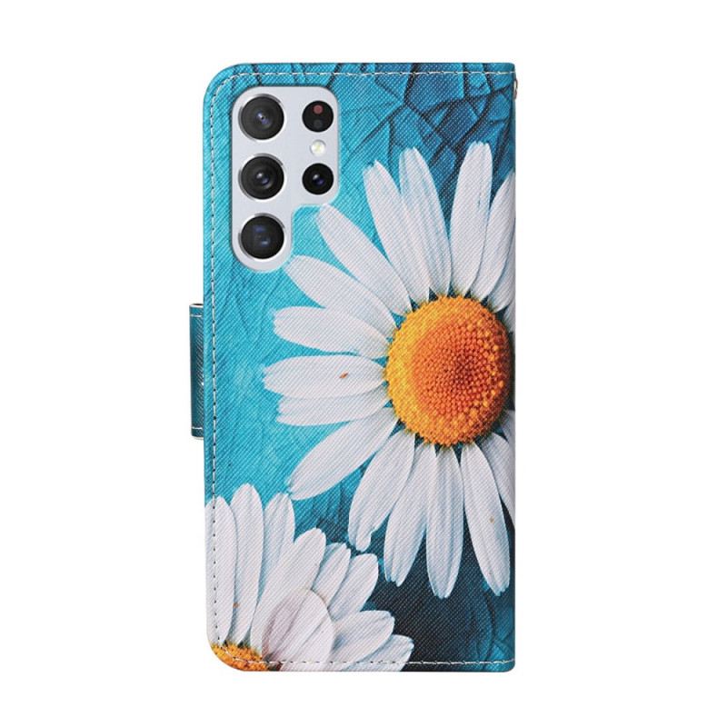 Fliptok / Bőrtok Samsung Galaxy S22 Ultra 5G szíjjal Thong Daisies