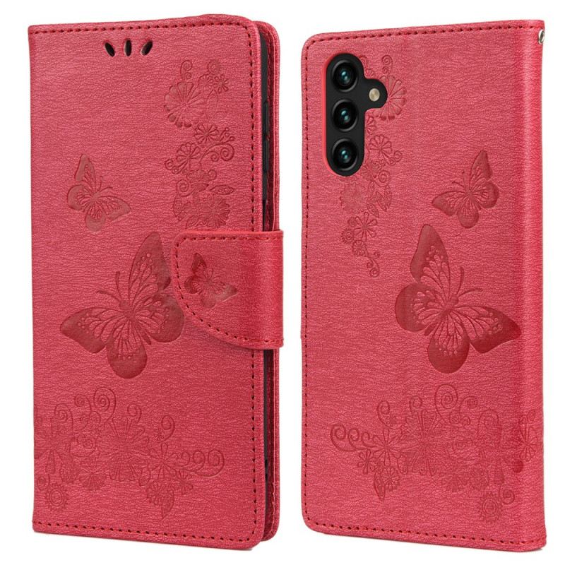 Fliptok / Bőrtok Samsung Galaxy A13 5G / A04s szíjjal Splendid Strap Butterflies