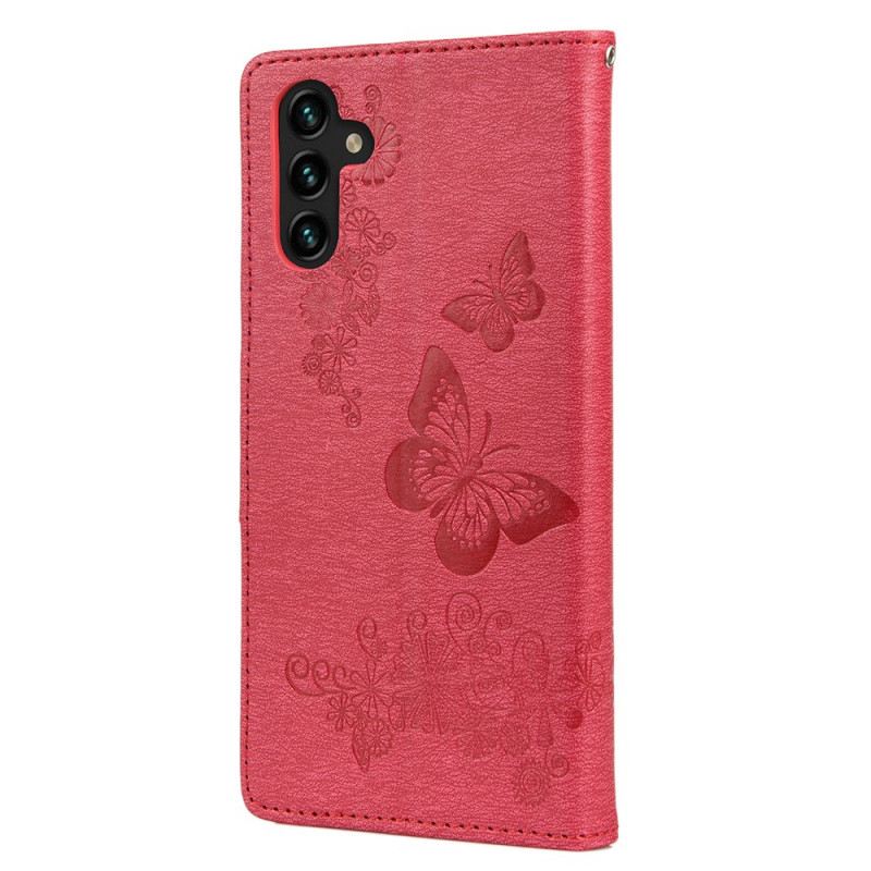 Fliptok / Bőrtok Samsung Galaxy A13 5G / A04s szíjjal Splendid Strap Butterflies