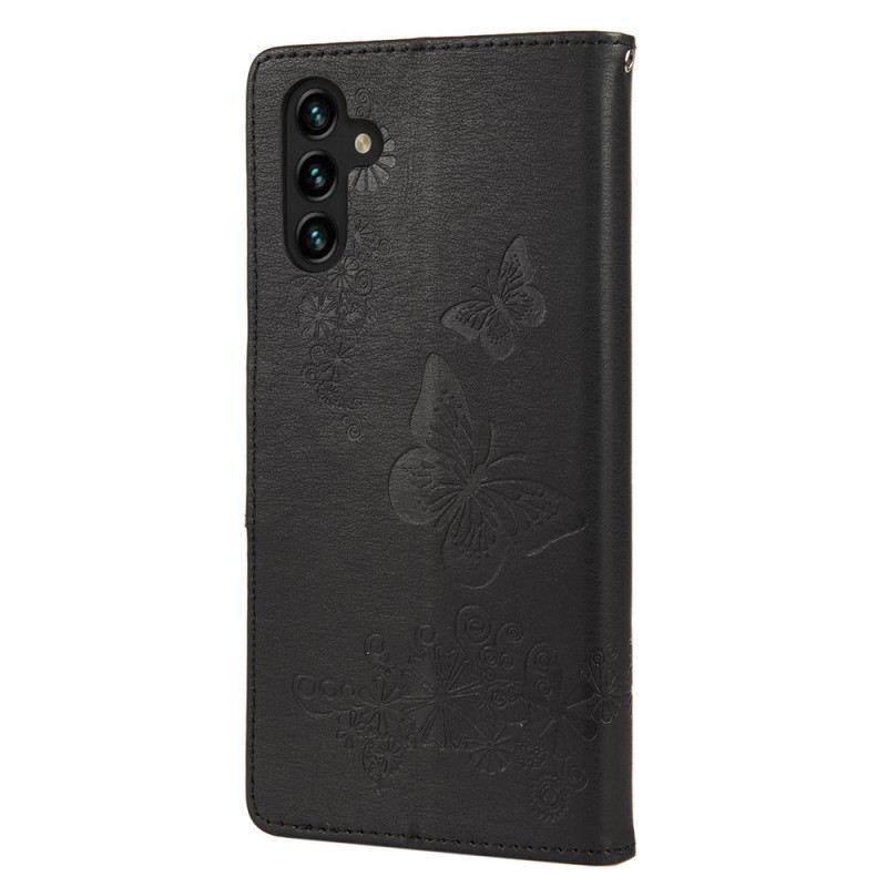 Fliptok / Bőrtok Samsung Galaxy A13 5G / A04s szíjjal Splendid Strap Butterflies