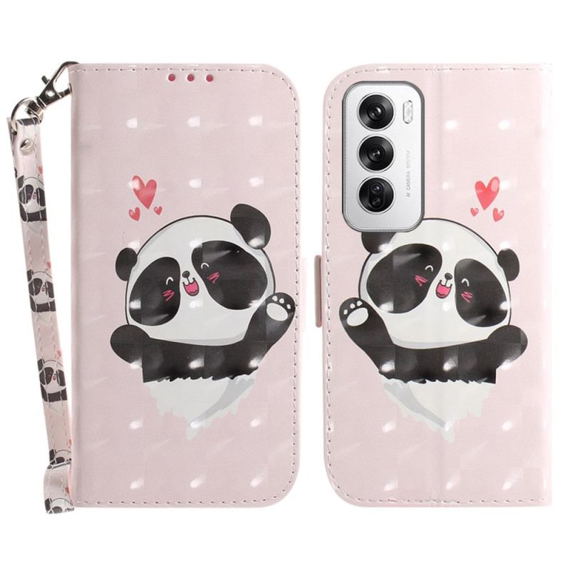 Bőrtok Oppo Reno 12 5g Panda Love Szíjjal