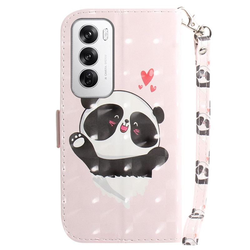 Bőrtok Oppo Reno 12 5g Panda Love Szíjjal