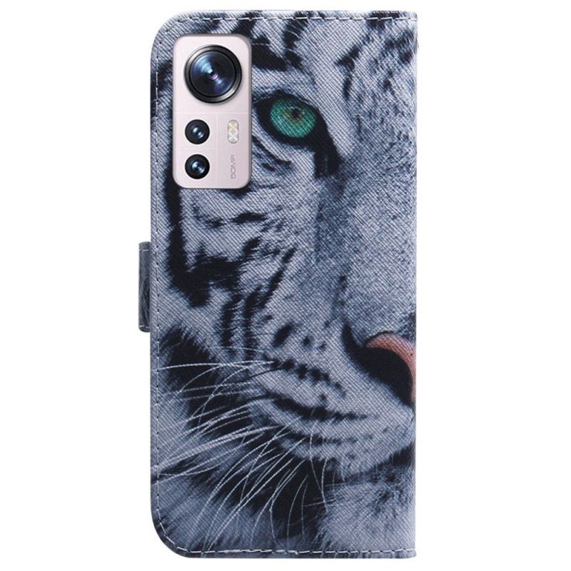 Fliptok / Bőrtok Xiaomi 12 Pro Fehér Tigris