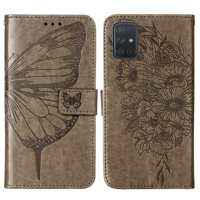 Fliptok / Bőrtok Samsung Galaxy A51 Butterfly Design Zsinórral