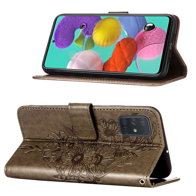 Fliptok / Bőrtok Samsung Galaxy A51 Butterfly Design Zsinórral