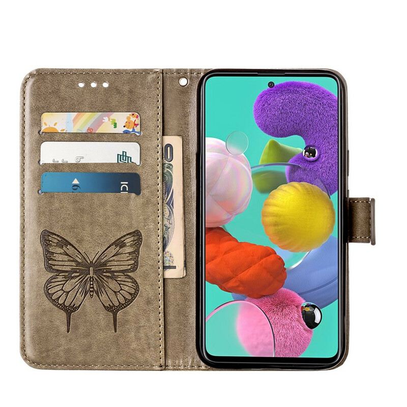 Fliptok / Bőrtok Samsung Galaxy A51 Butterfly Design Zsinórral