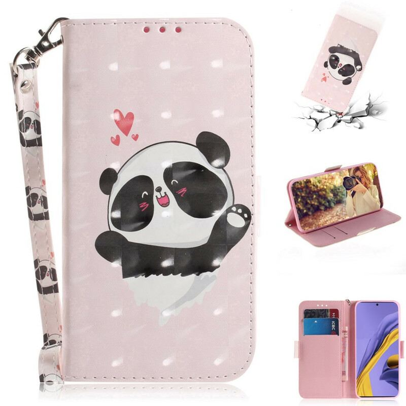 Fliptok / Bőrtok Samsung Galaxy A51 szíjjal Panda Love With Lanyard