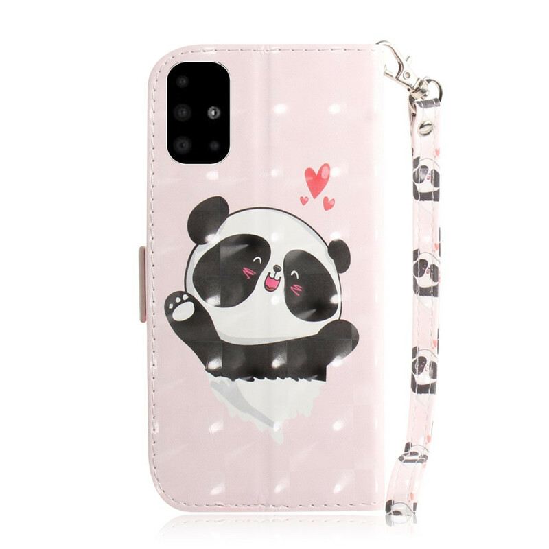 Fliptok / Bőrtok Samsung Galaxy A51 szíjjal Panda Love With Lanyard