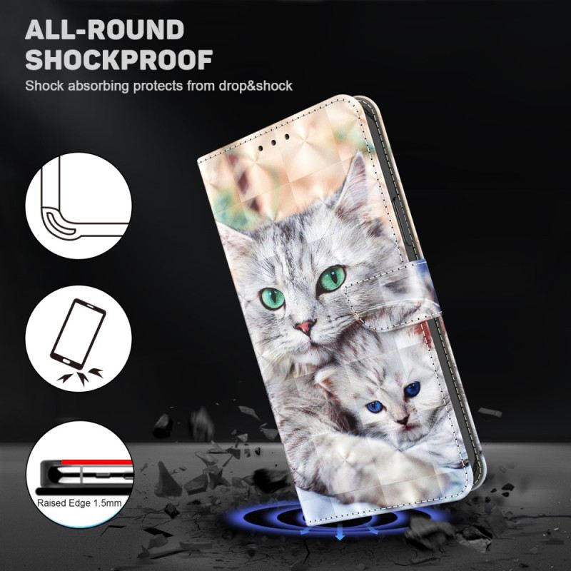 Fliptok / Bőrtok Google Pixel 7A szíjjal Strappy Cat Család