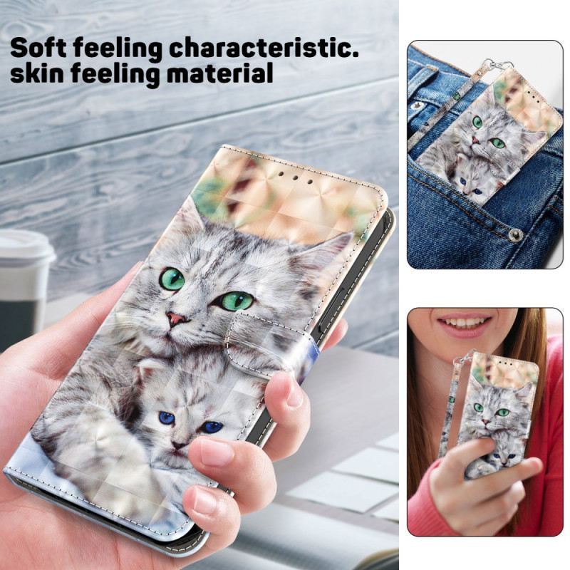 Fliptok / Bőrtok Google Pixel 7A szíjjal Strappy Cat Család